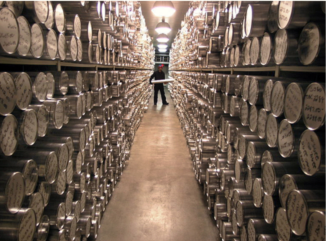 Shelves of ice cores at the National Ice Core Lab.