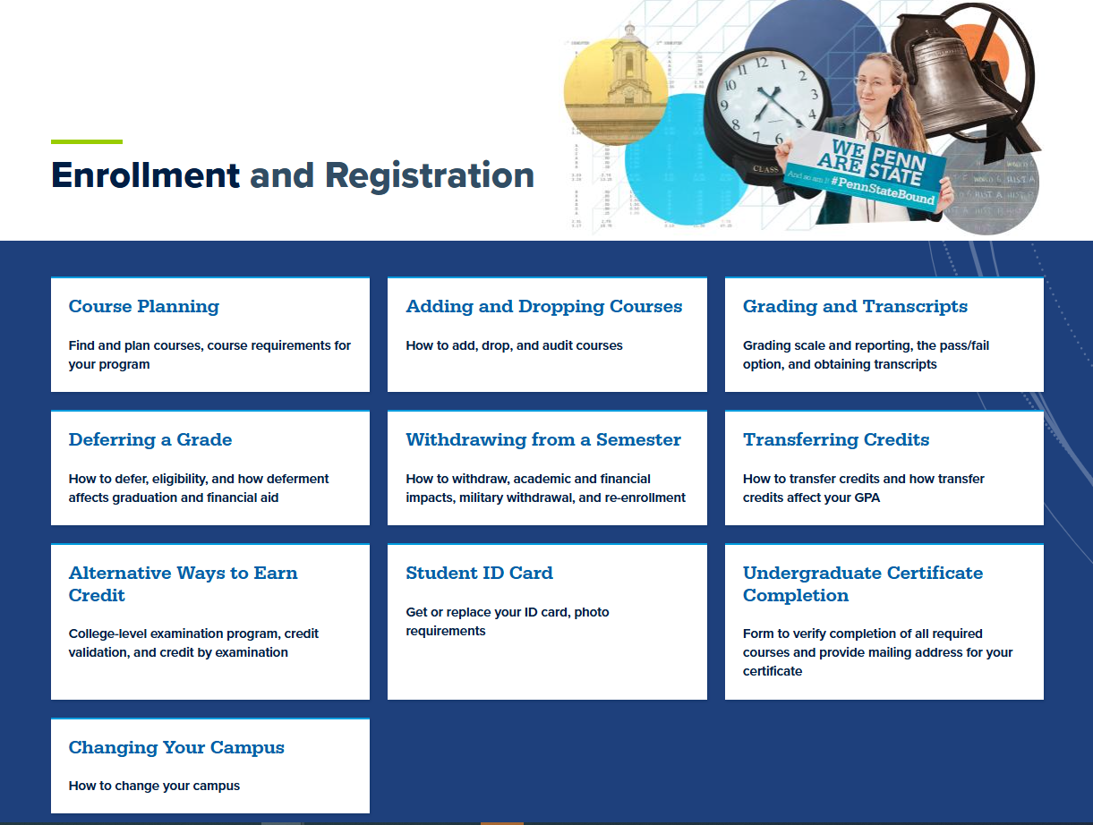 Screenshot of the world campus Enrollment and Registration page. More in text above. 