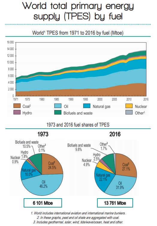 chart of estimated energy use by type worldwide in 2016 as described in the text