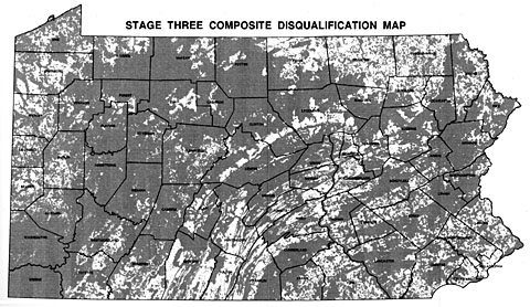 Stage three composite disqualifying map of PA. Almost completely gray.