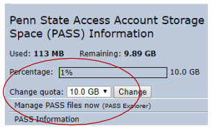 Penn State Access Account Storage Space (PASS) Information icon