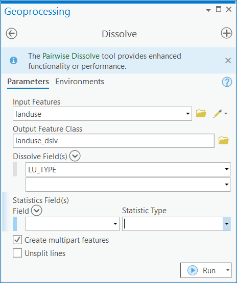 Screenshot of the Dissolve window properties.