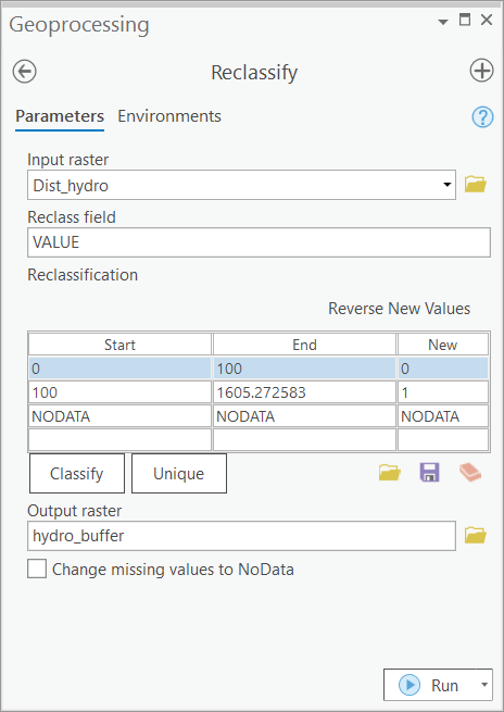 Screenshot of the Reclassify window.