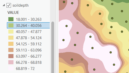 Screenshot of the Table of Contents window and the soildepth layer results.