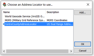 Choose and Address Locator to use. Image is described in text above.