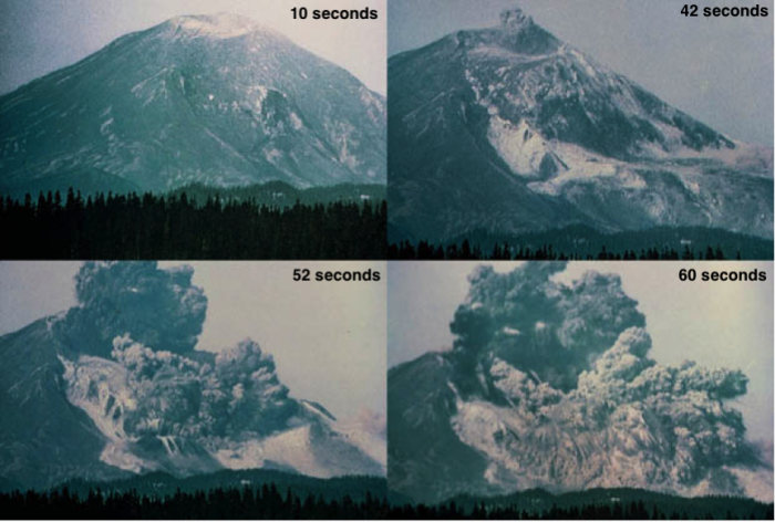 4 images of the landslide at 10, 42, 52 and 60 seconds.