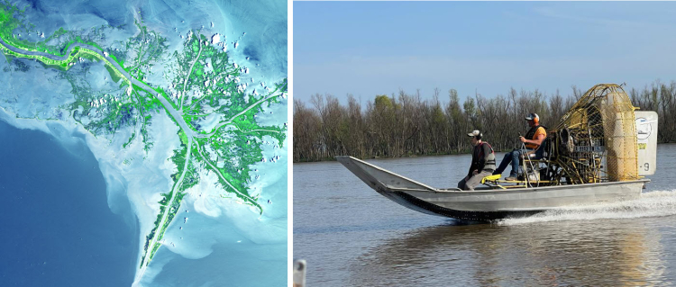 landsat image (left) and an airboat (right)