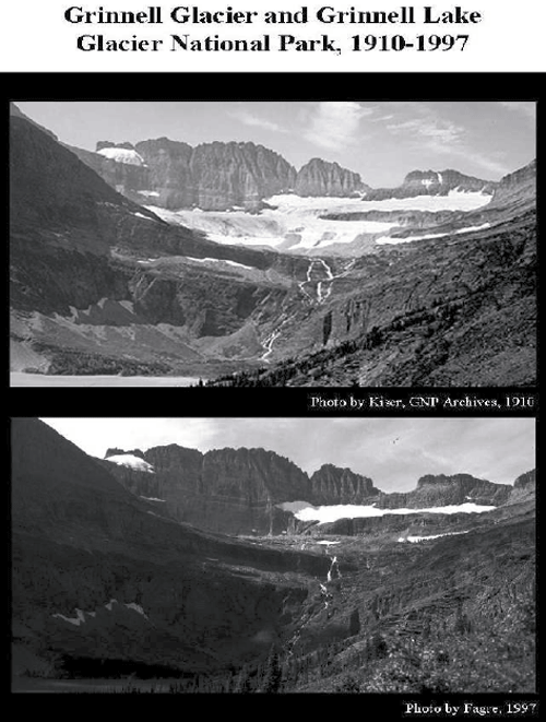 Historical photos of Grinnell Glacier and Lake at Glacier NP. More details in caption below.