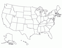 Map of US with Cape Cod National Seashore, Massachusetts highlighted