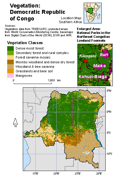 disorganized map example. the key, sources, and enlarged area are poorly arranged at the top