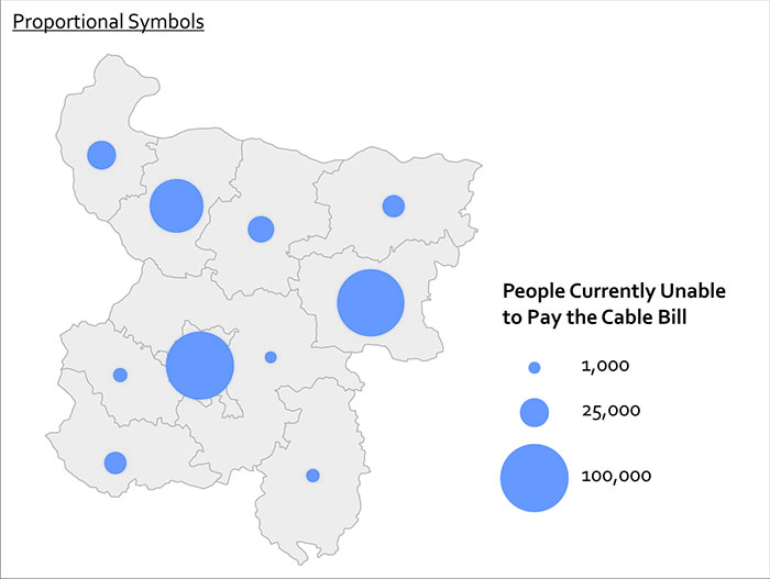 map using proportional symbols to represent people currently unable to pay the cable bill