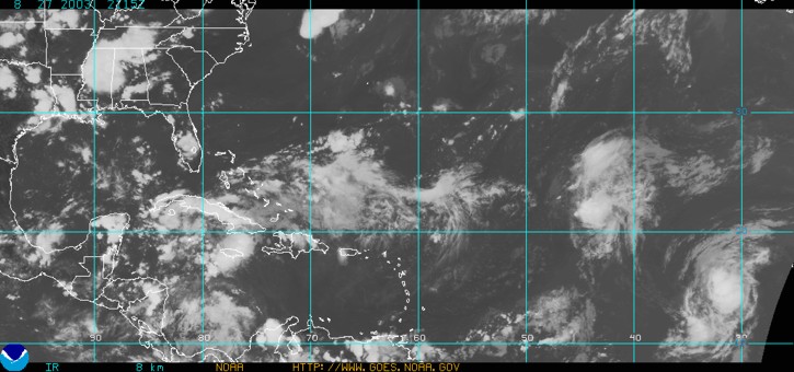 Hurricane Fabian on IR satellite imagery on August 27, 2003 at 2115Z.