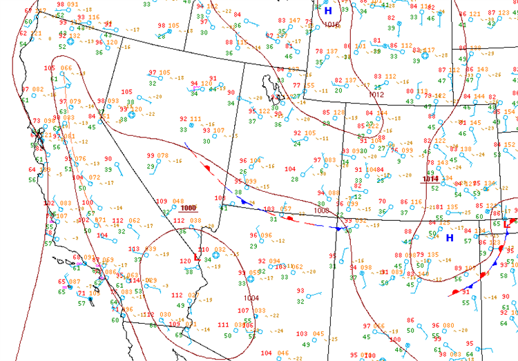 21Z surface analysis on July 18, 2005 over the Southwest United States.