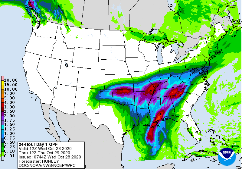 Day 1 QPF map from the Weather Prediction Center