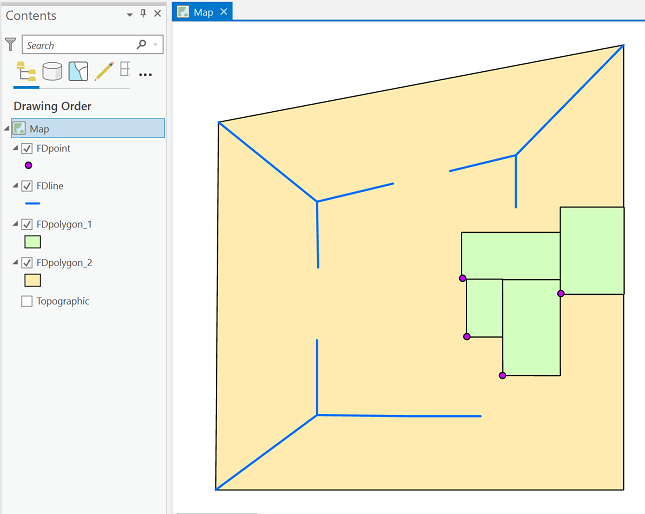 Screen capture of the four feature classes used in this part of the lesson